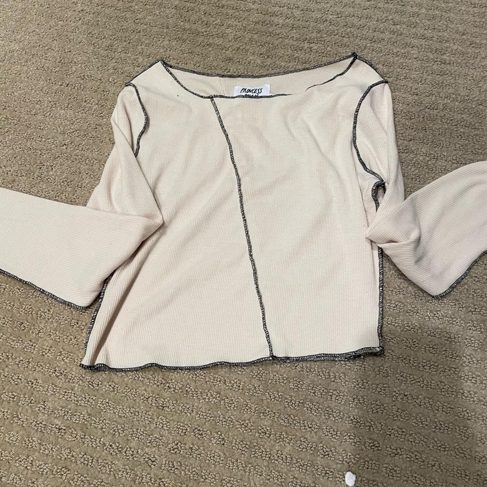 Princess Polly Cream Fitted Crop Blouse - Picture 2 of 2
